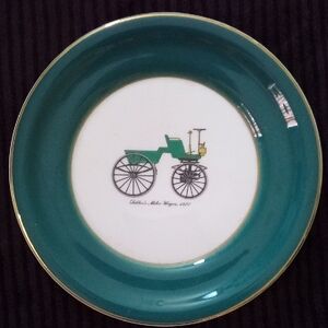 Vintage Car Design Teal Plate with Gold Trim